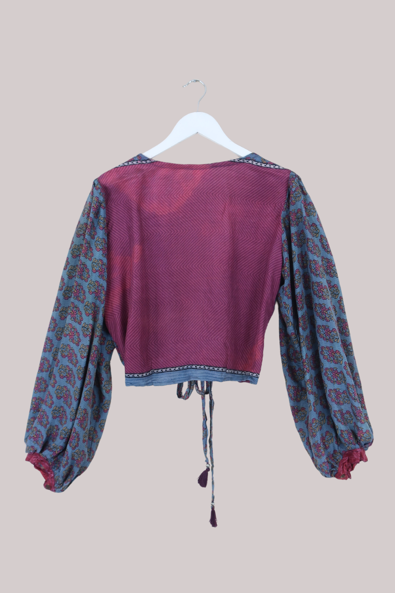 Lola Wrap Top in Mauve Floral Wreath - Size L