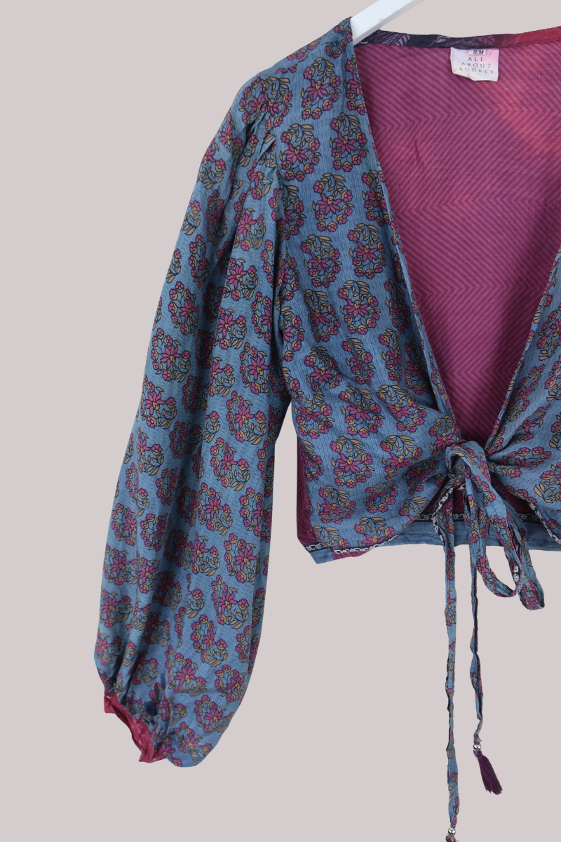 Lola Wrap Top in Mauve Floral Wreath - Size L