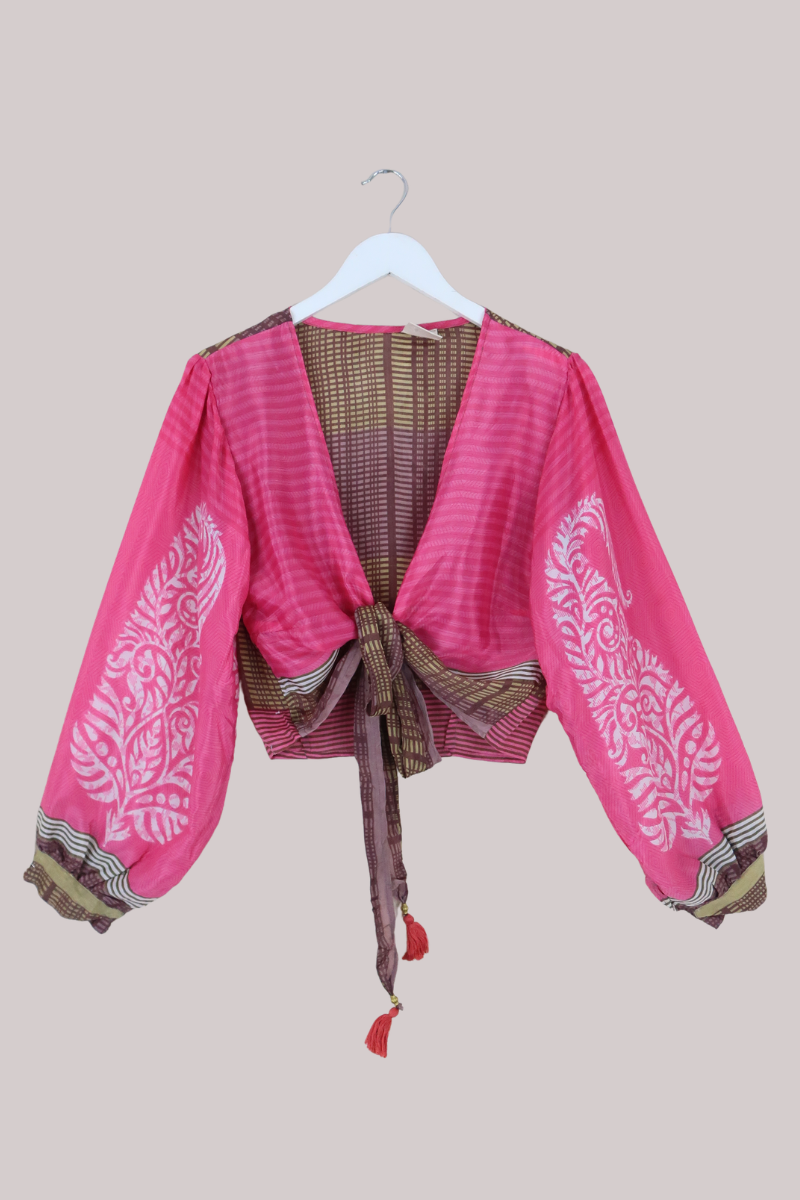 Lola Wrap Top in Flamingo Pink Stripe - Size L