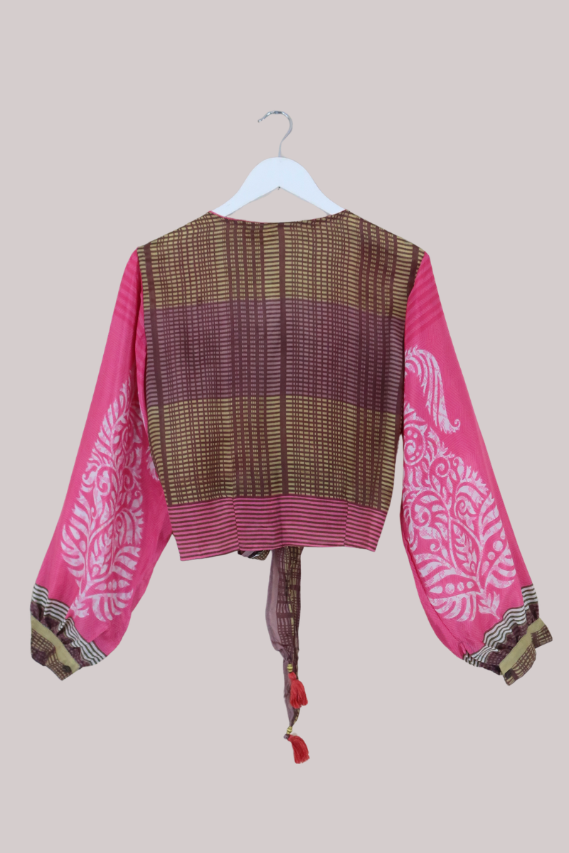 Lola Wrap Top in Flamingo Pink Stripe - Size L