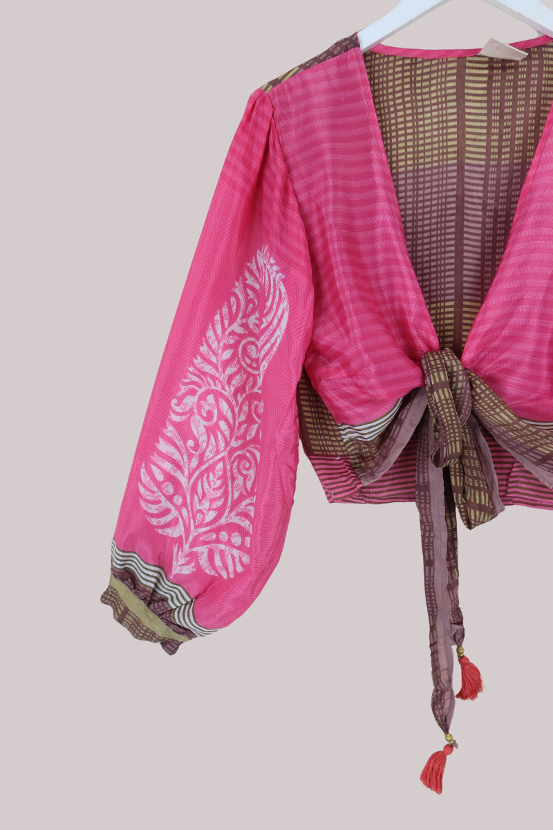 Lola Wrap Top in Flamingo Pink Stripe - Size L