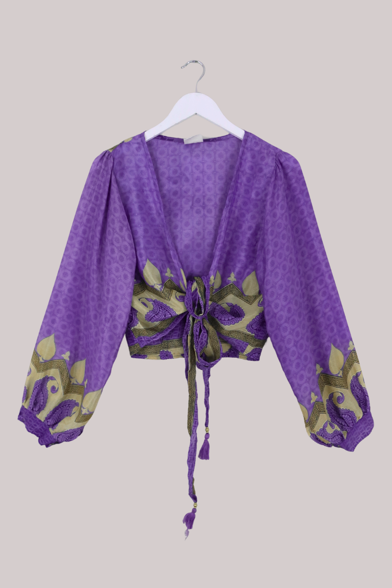 Lola Wrap Top in Indigo Ornate Paisley - Size S/M