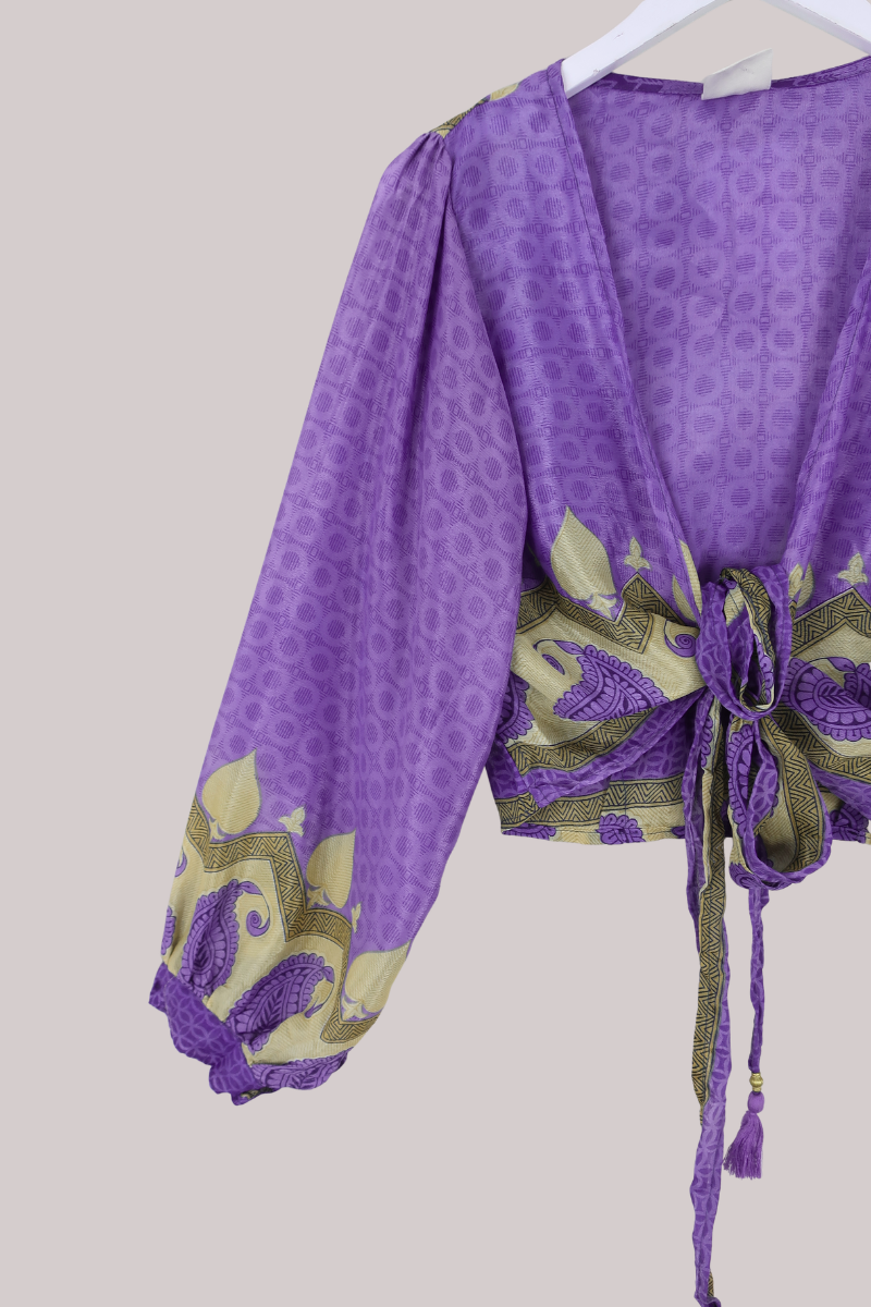 Lola Wrap Top in Indigo Ornate Paisley - Size S/M