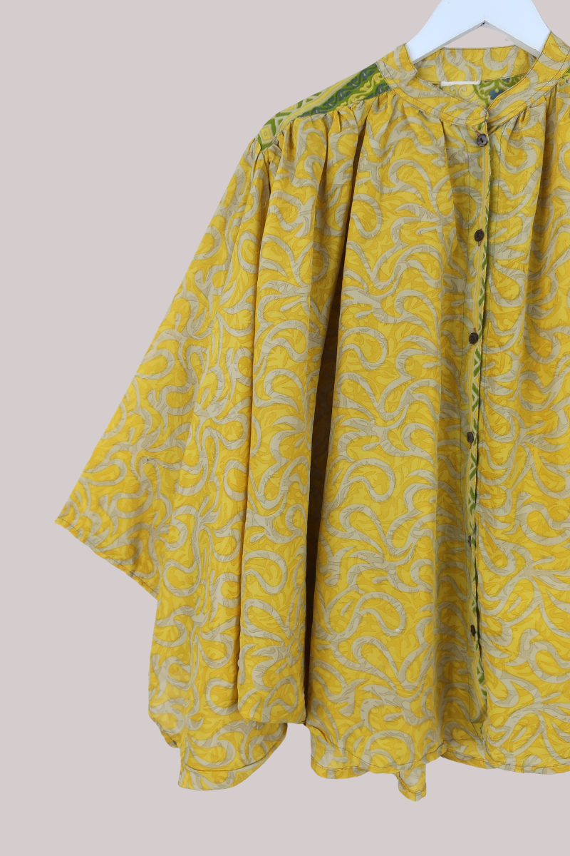 Ophelia Recycled Sari Blouse in Buttercup Yellow - Free Size