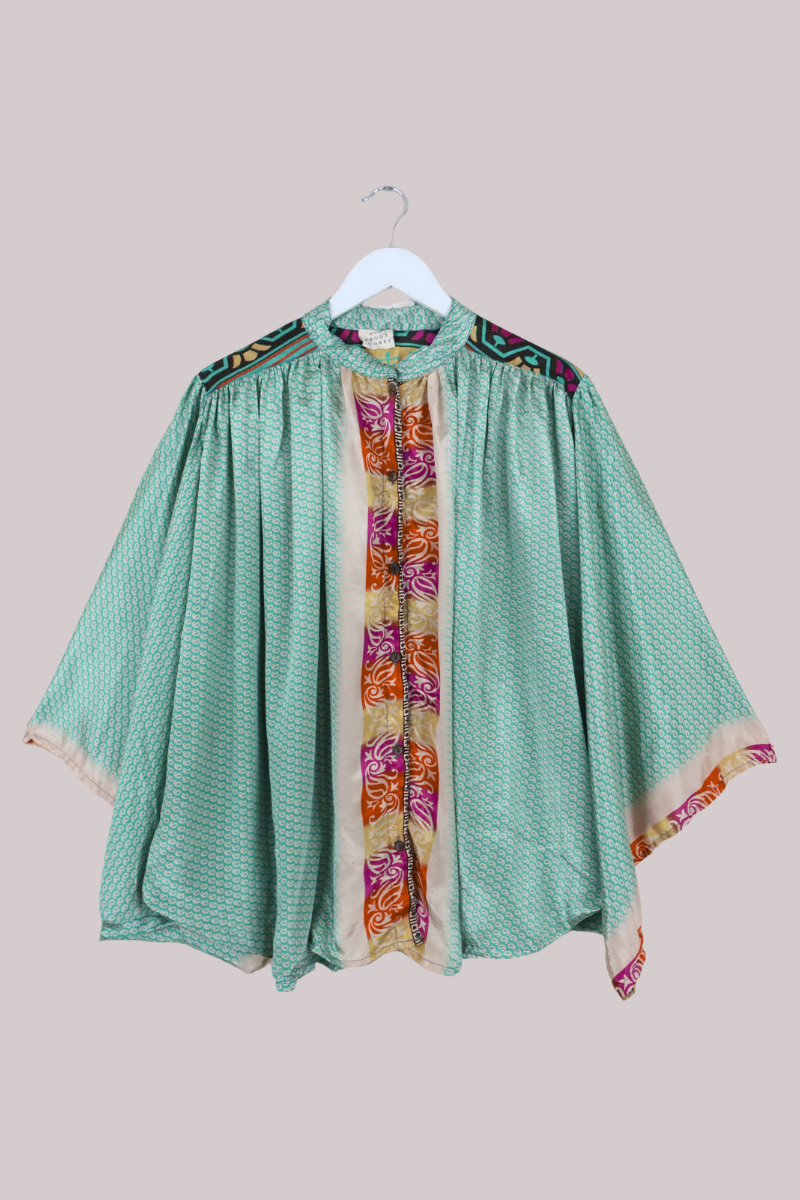 Ophelia Recycled Sari Blouse in Mint Mojito Paisley - Free Size