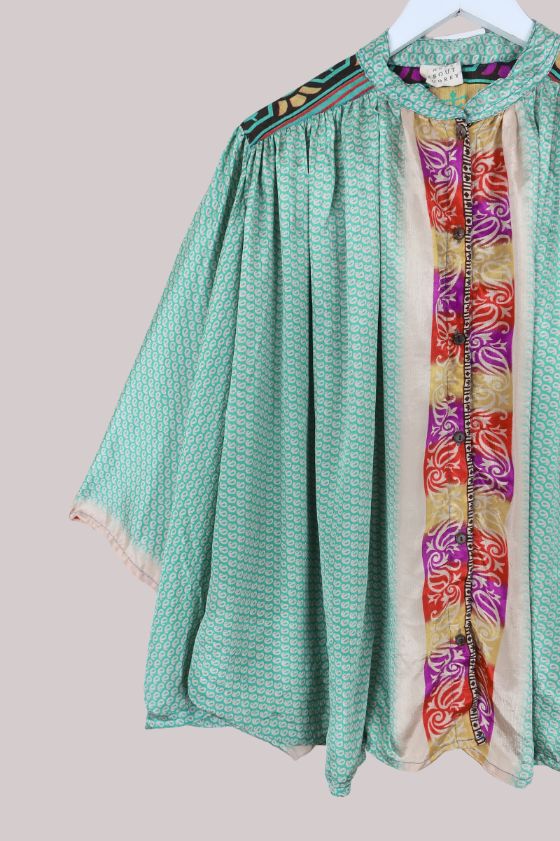 Ophelia Recycled Sari Blouse in Mint Mojito Paisley - Free Size