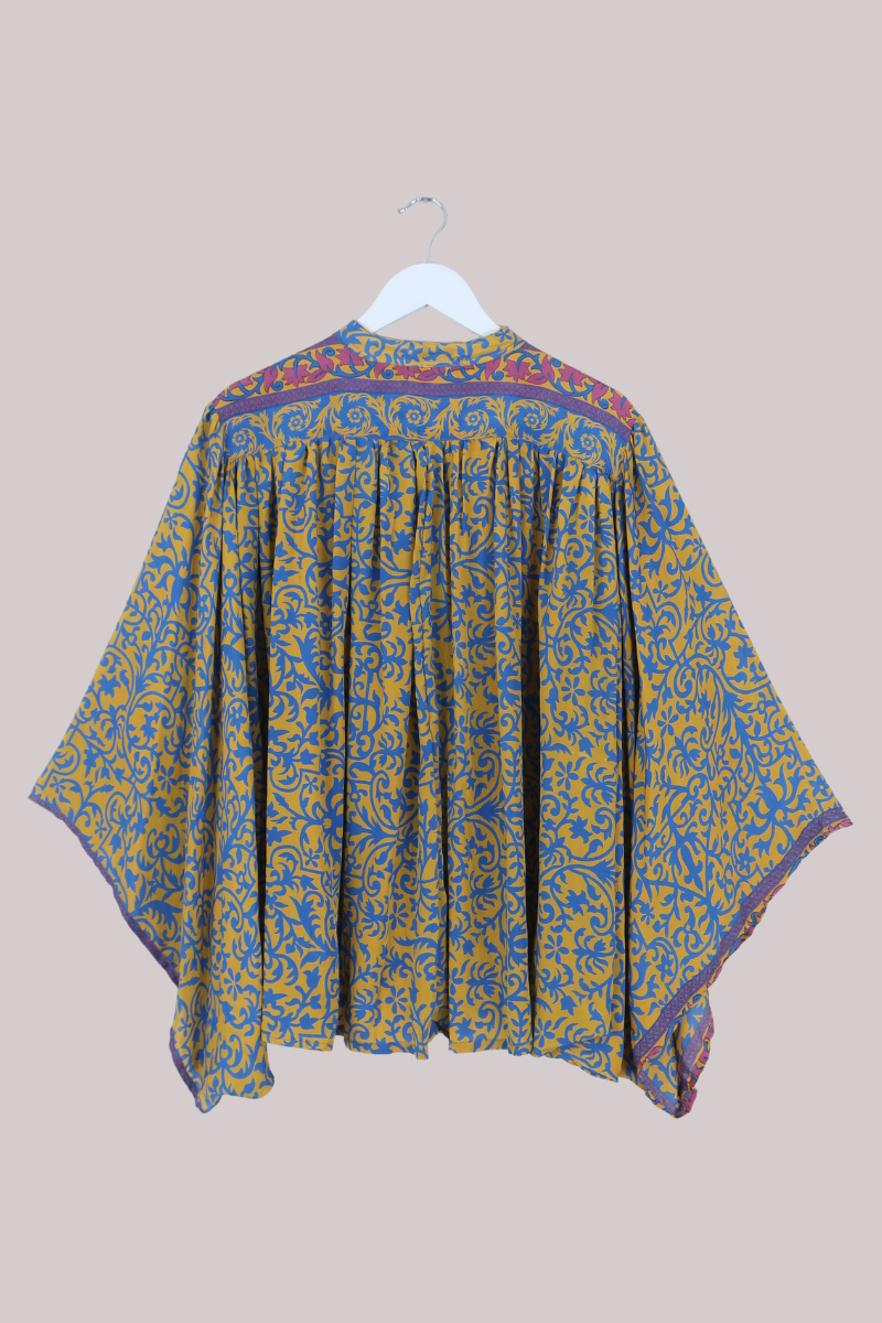 Ophelia Recycled Sari Blouse in Amber & Cobalt Blue - Free Size
