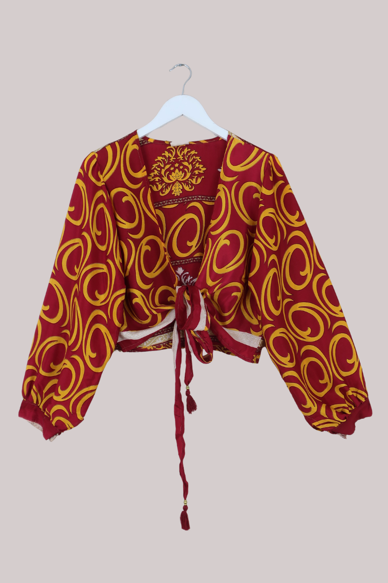 Lola Wrap Top in Ornate Ruby & Marigold - Size S/M