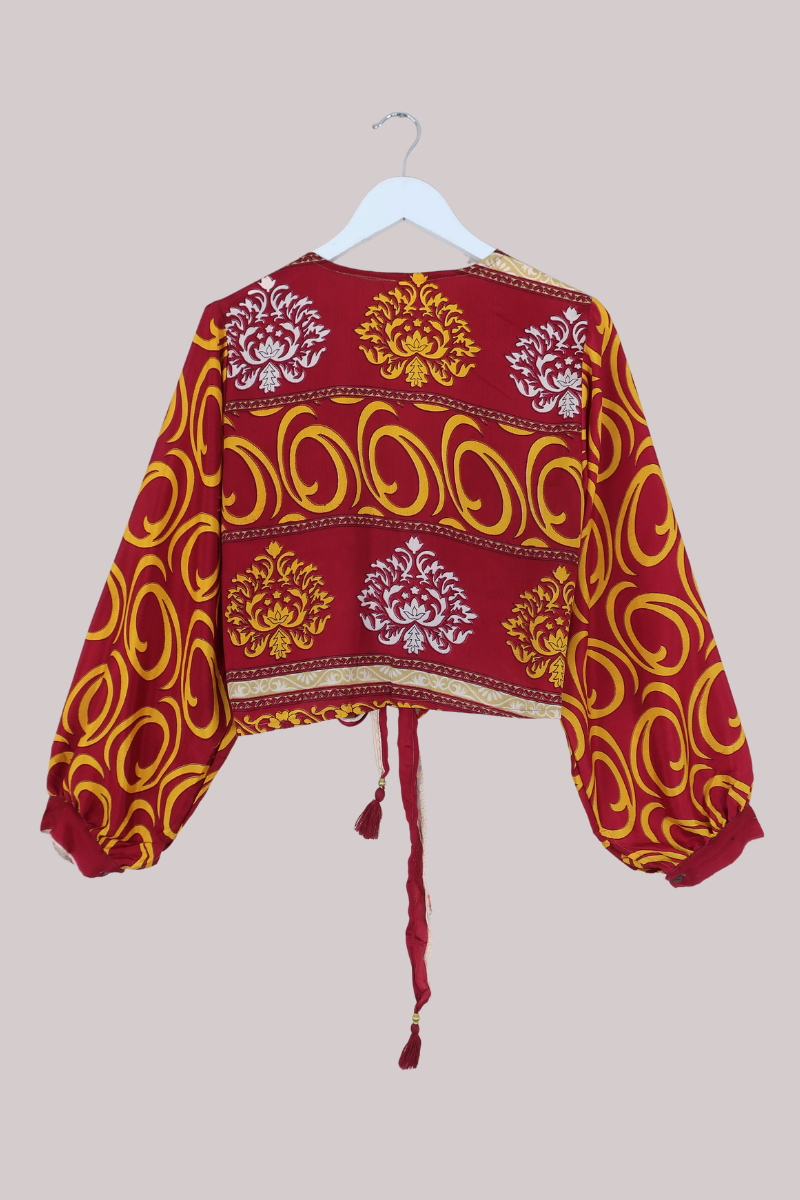 Lola Wrap Top in Ornate Ruby & Marigold - Size S/M