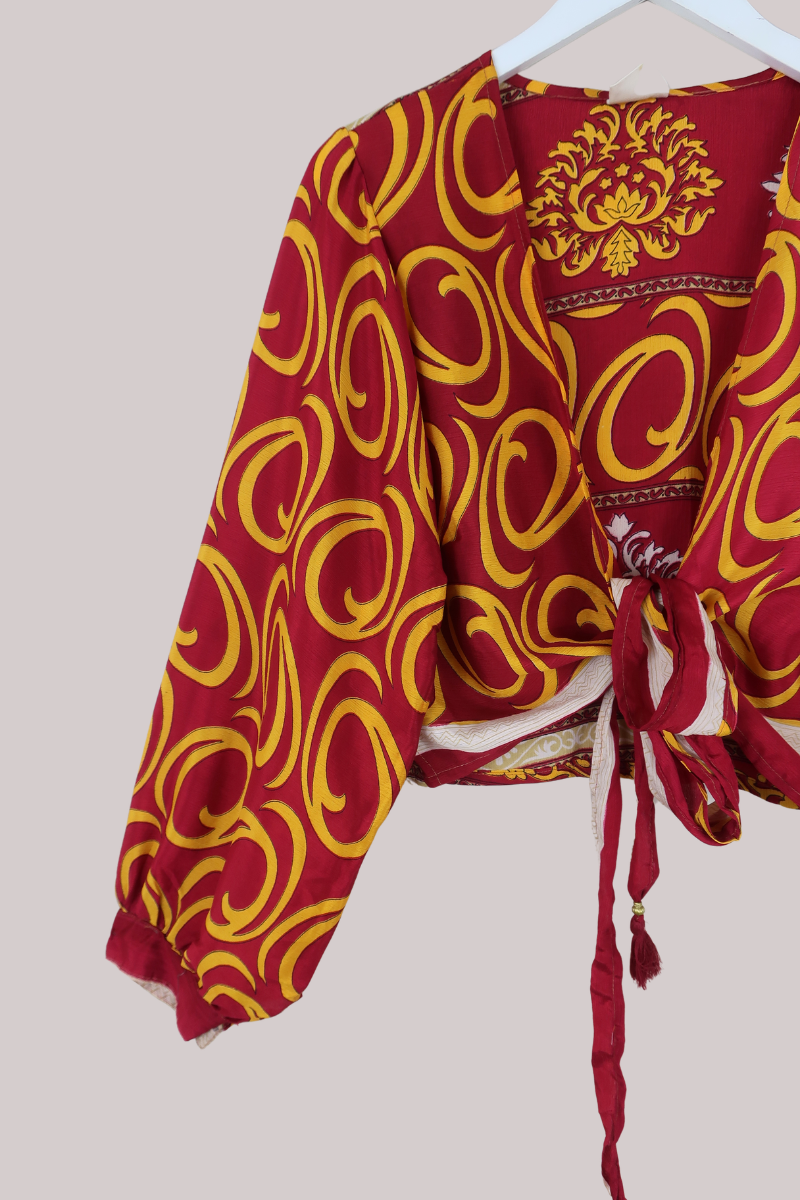 Lola Wrap Top in Ornate Ruby & Marigold - Size S/M