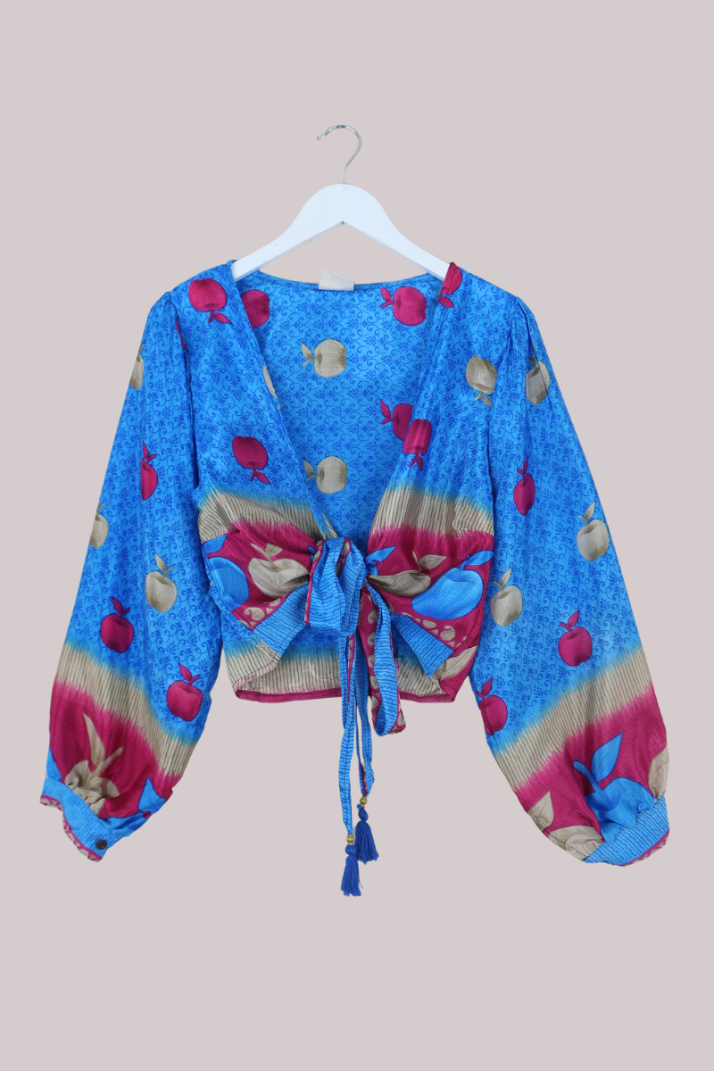 Lola Wrap Top in Falling Apples - Size S/M