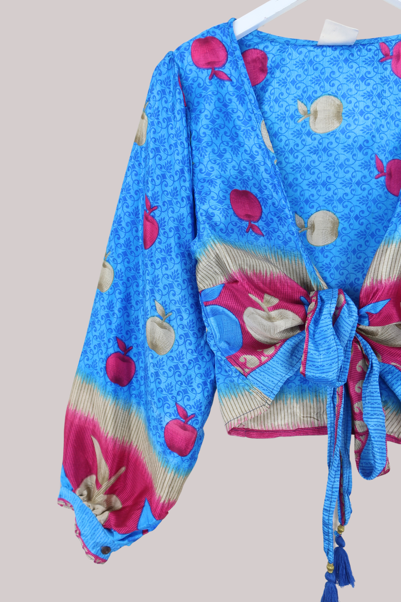 Lola Wrap Top in Falling Apples - Size S/M