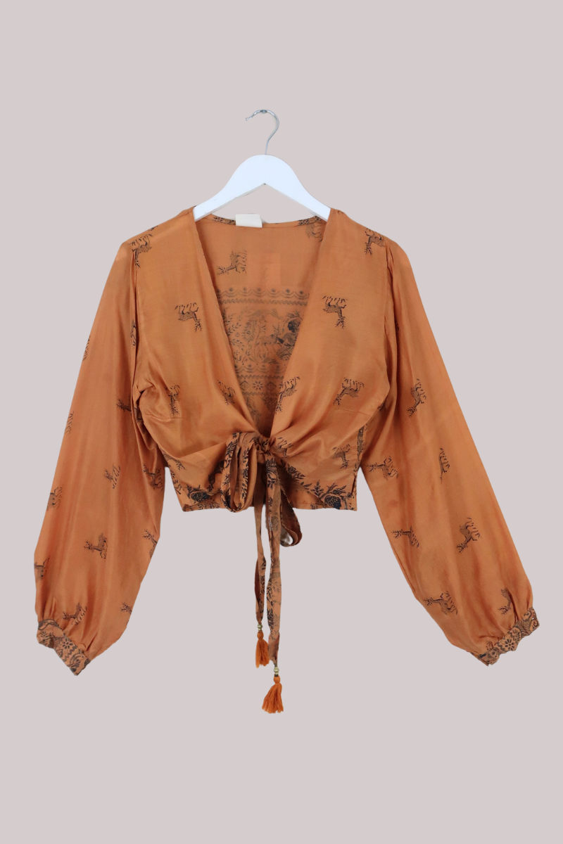 Lola Wrap Top in Faded Bronze Deer - Size S/M