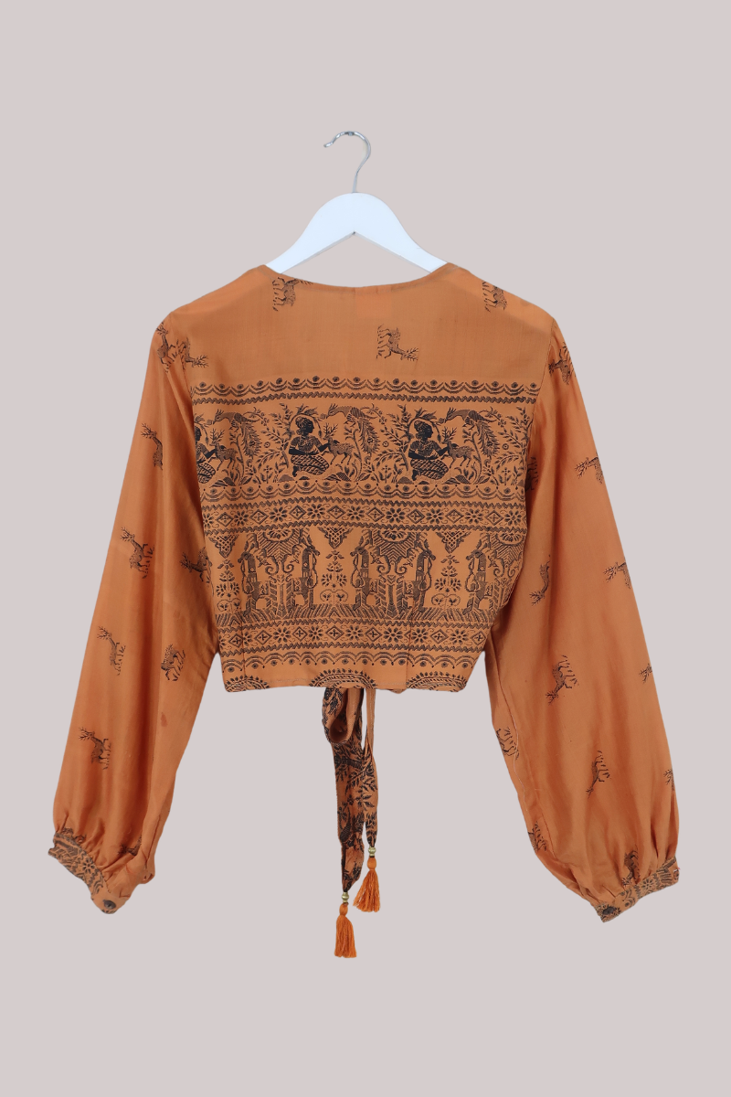 Lola Wrap Top in Faded Bronze Deer - Size S/M