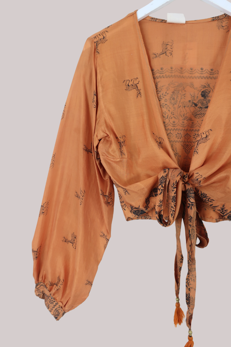 Lola Wrap Top in Faded Bronze Deer - Size S/M