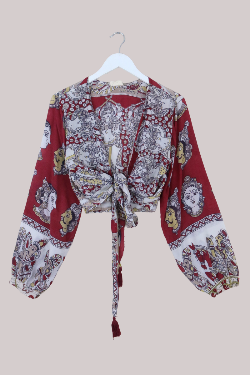 Lola Wrap Top in Dark Red Tapestry - Size M/L