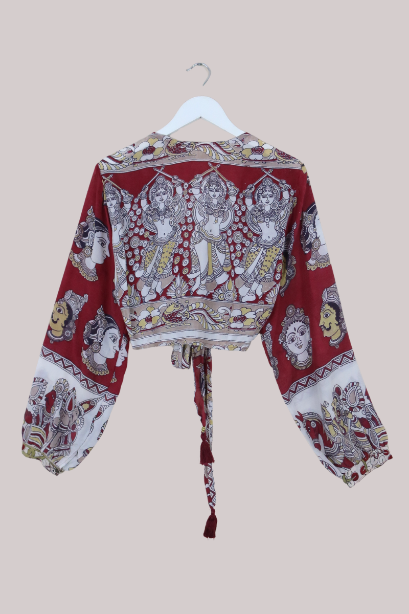 Lola Wrap Top in Dark Red Tapestry - Size M/L