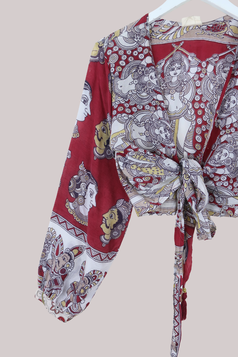 Lola Wrap Top in Dark Red Tapestry - Size M/L