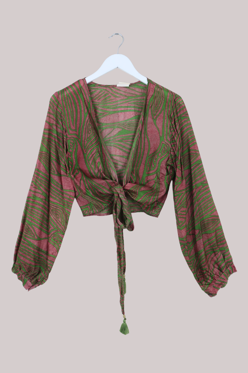 Lola Wrap Top in Hazy Mauve & Olive - Size XS/S