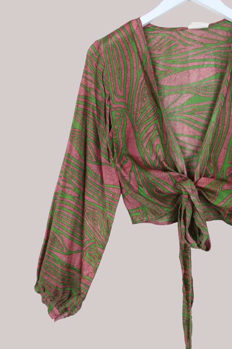 Lola Wrap Top in Hazy Mauve & Olive - Size XS/S