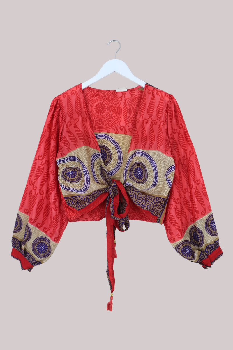 Lola Wrap Top in Strawberry Red Paisley - Size S/M