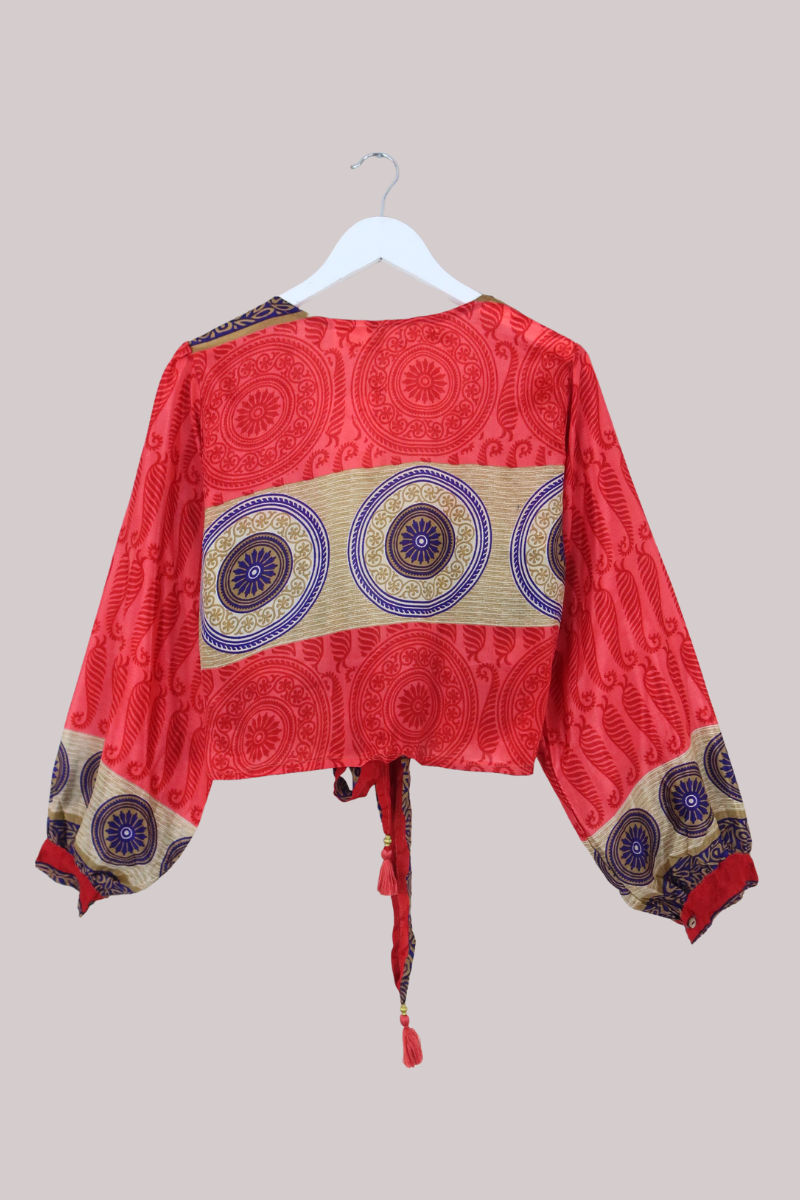 Lola Wrap Top in Strawberry Red Paisley - Size S/M