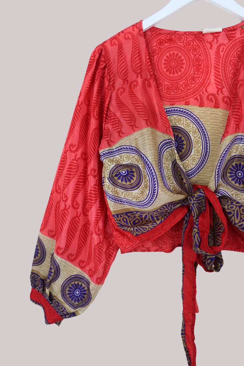 Lola Wrap Top in Strawberry Red Paisley - Size S/M