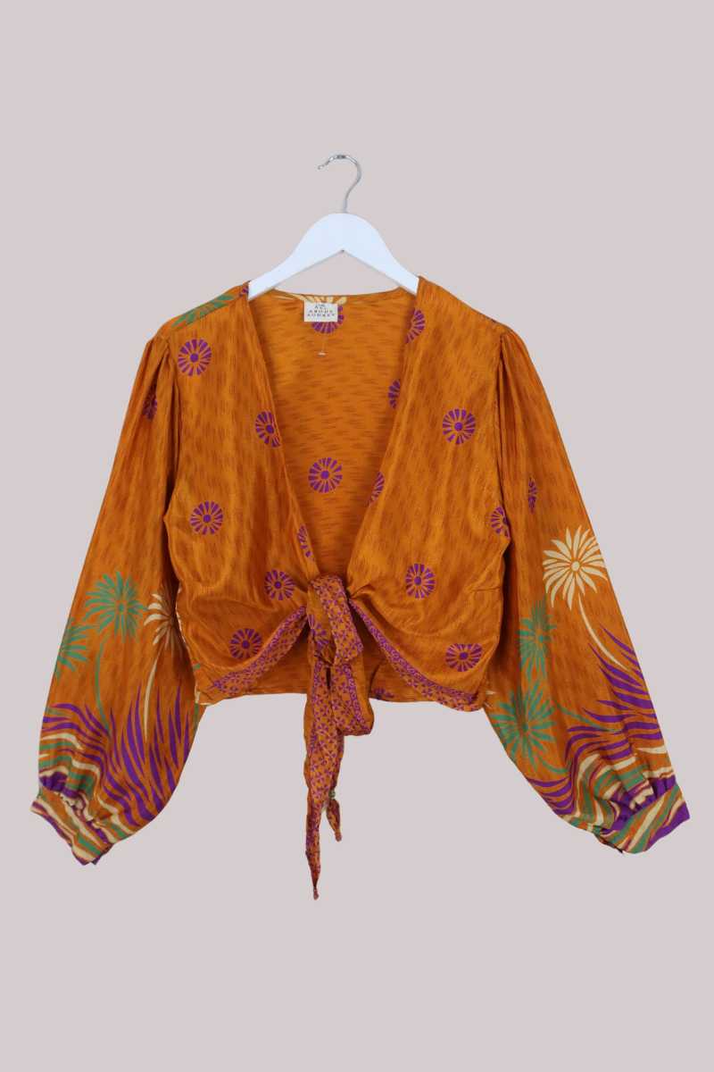 Lola Wrap Top in Spiced Honeydew Florals - Size M/L