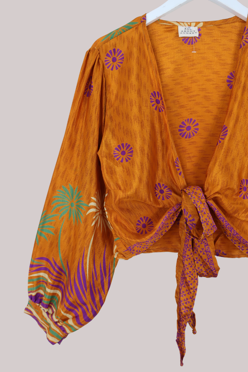 Lola Wrap Top in Spiced Honeydew Florals - Size M/L