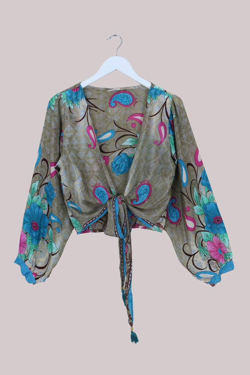 Lola Wrap Top in Abstract Champagne & Pastels - Size S/M