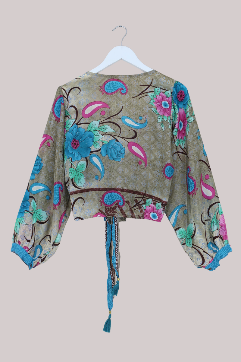 Lola Wrap Top in Abstract Champagne & Pastels - Size S/M