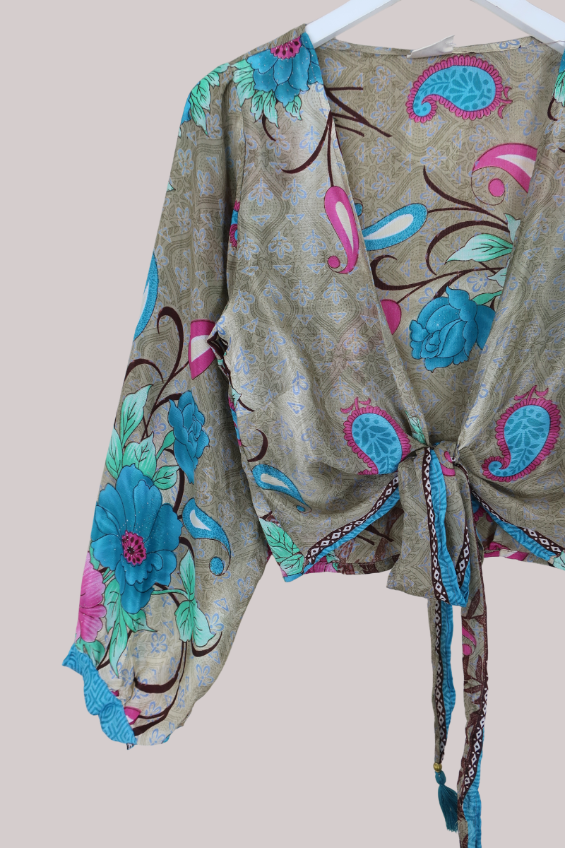Lola Wrap Top in Abstract Champagne & Pastels - Size S/M