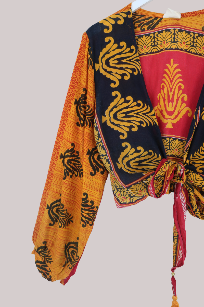 Lola Wrap Top in Royal Topaz & Garnet - Size M/L