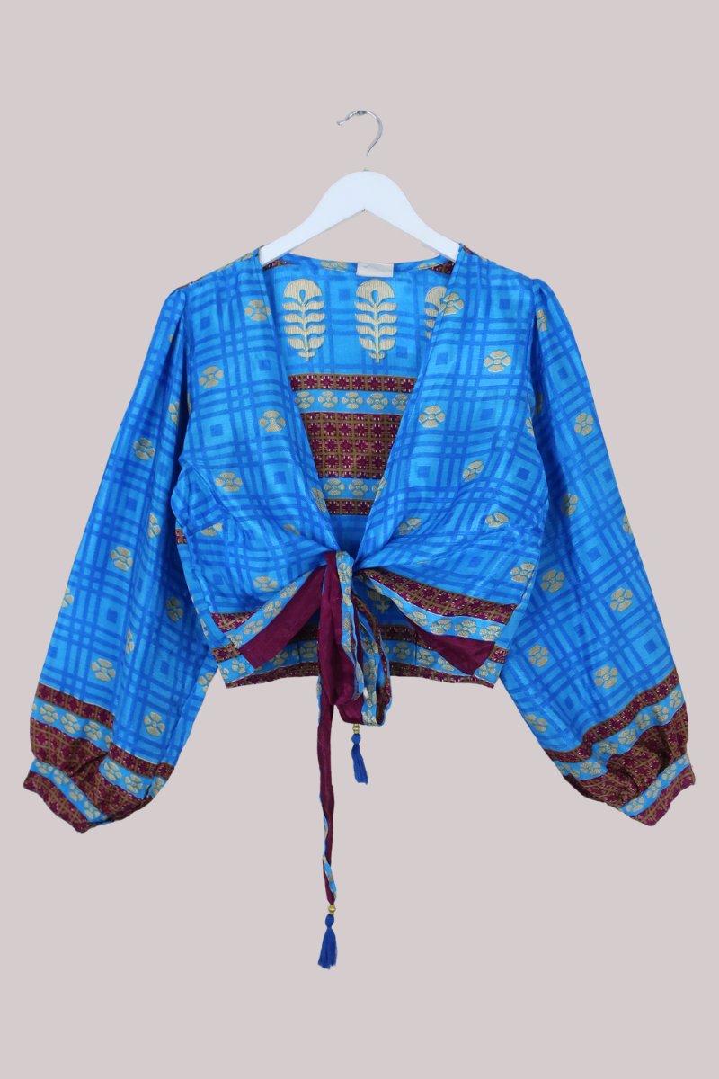 Lola Wrap Top in Jewelled Caribbean Blue - Size M/L