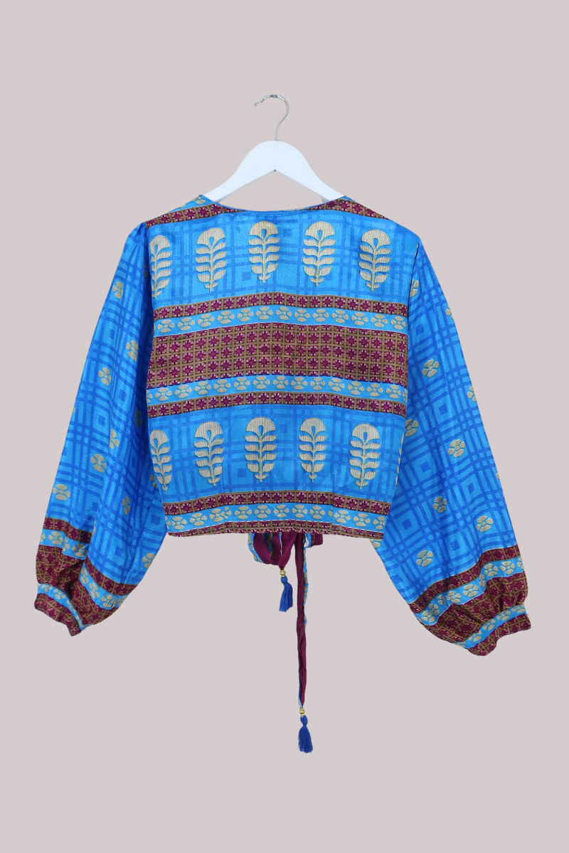 Lola Wrap Top in Jewelled Caribbean Blue - Size M/L
