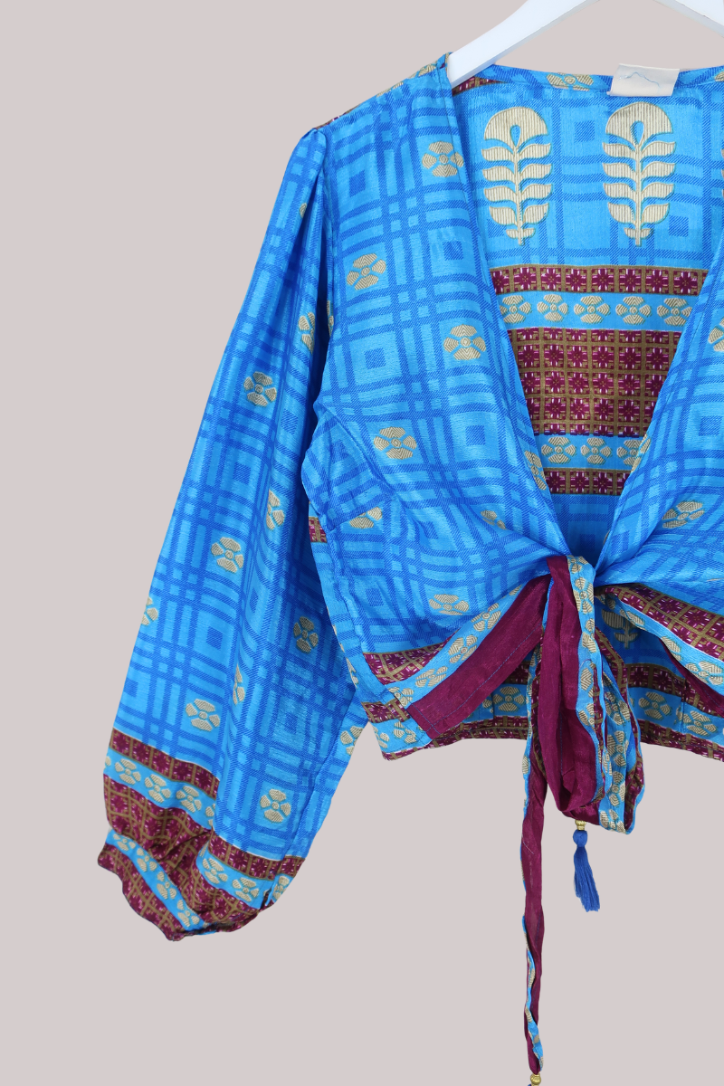Lola Wrap Top in Jewelled Caribbean Blue - Size M/L
