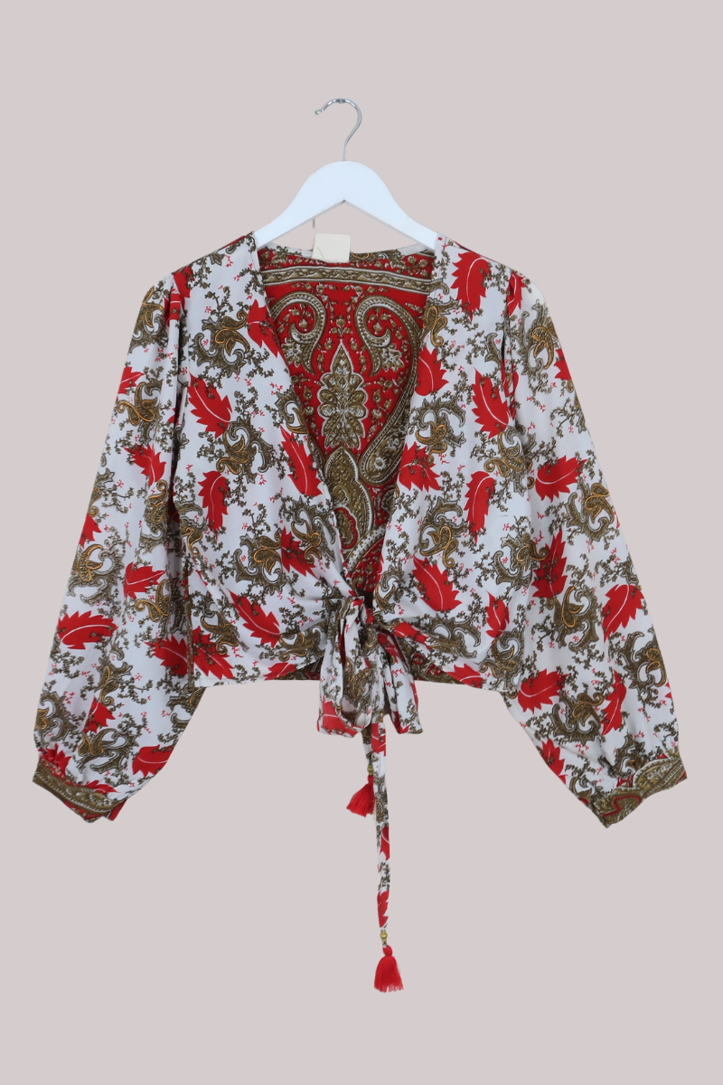 Lola Wrap Top in Regal Gold & Ruby Paisley - Size XS