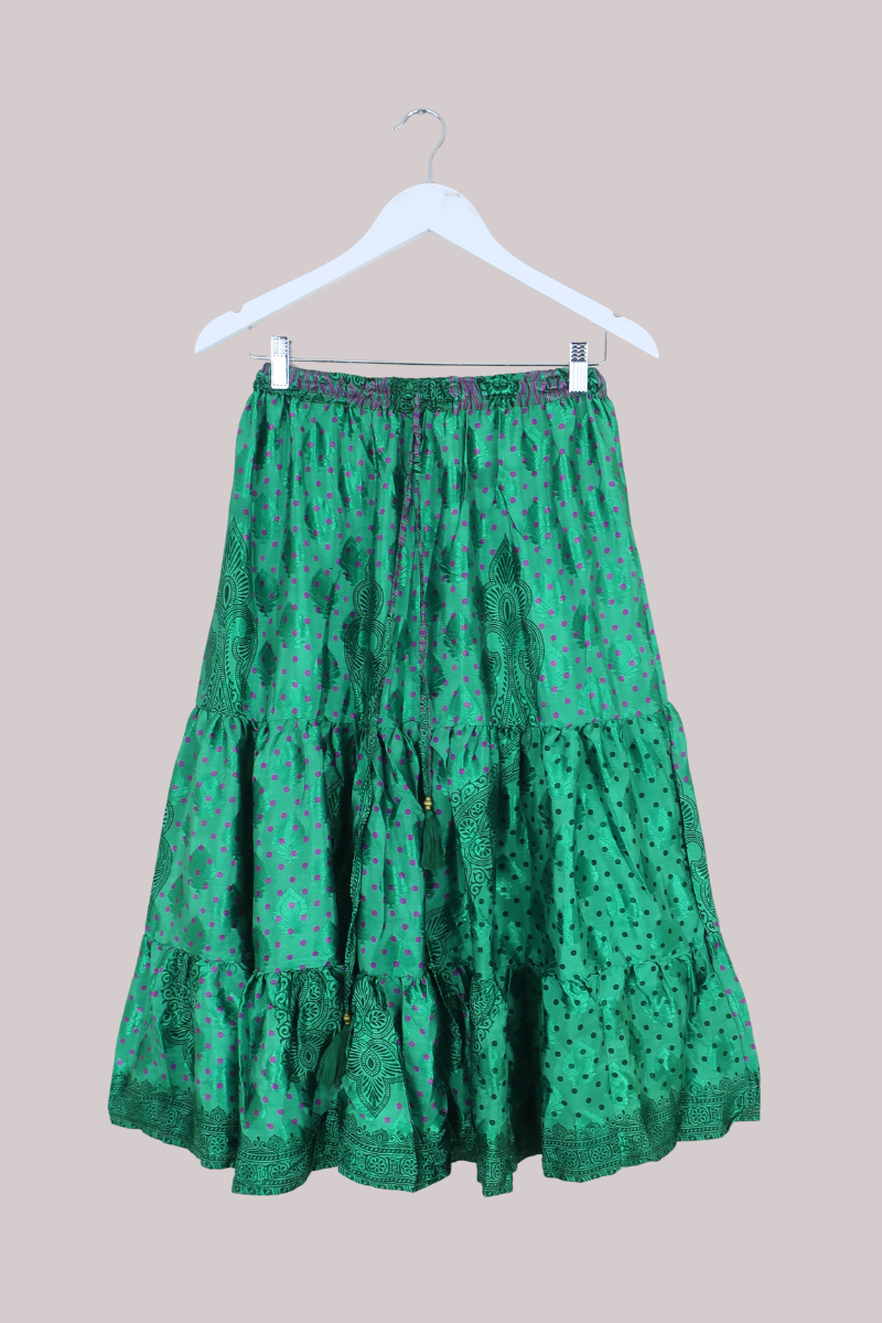 Rosie Midi Skirt in Shining Emerald Polka - Free Size