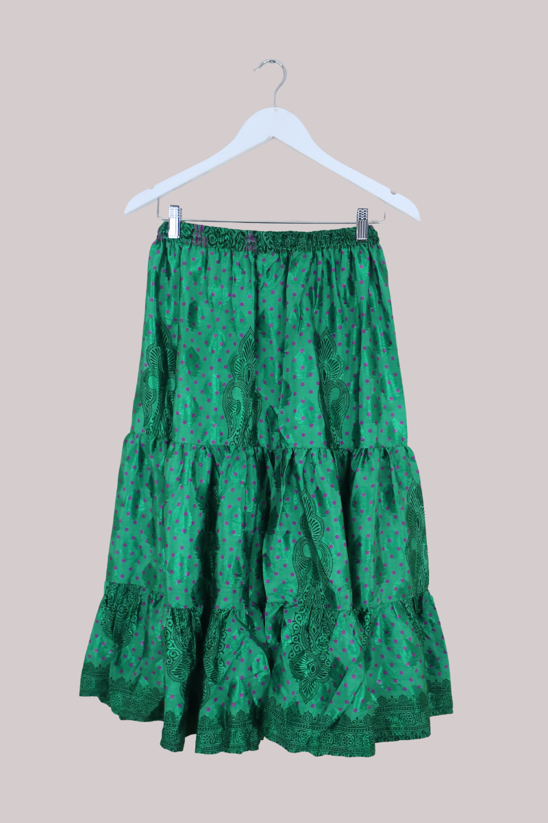 Rosie Midi Skirt in Shining Emerald Polka - Free Size