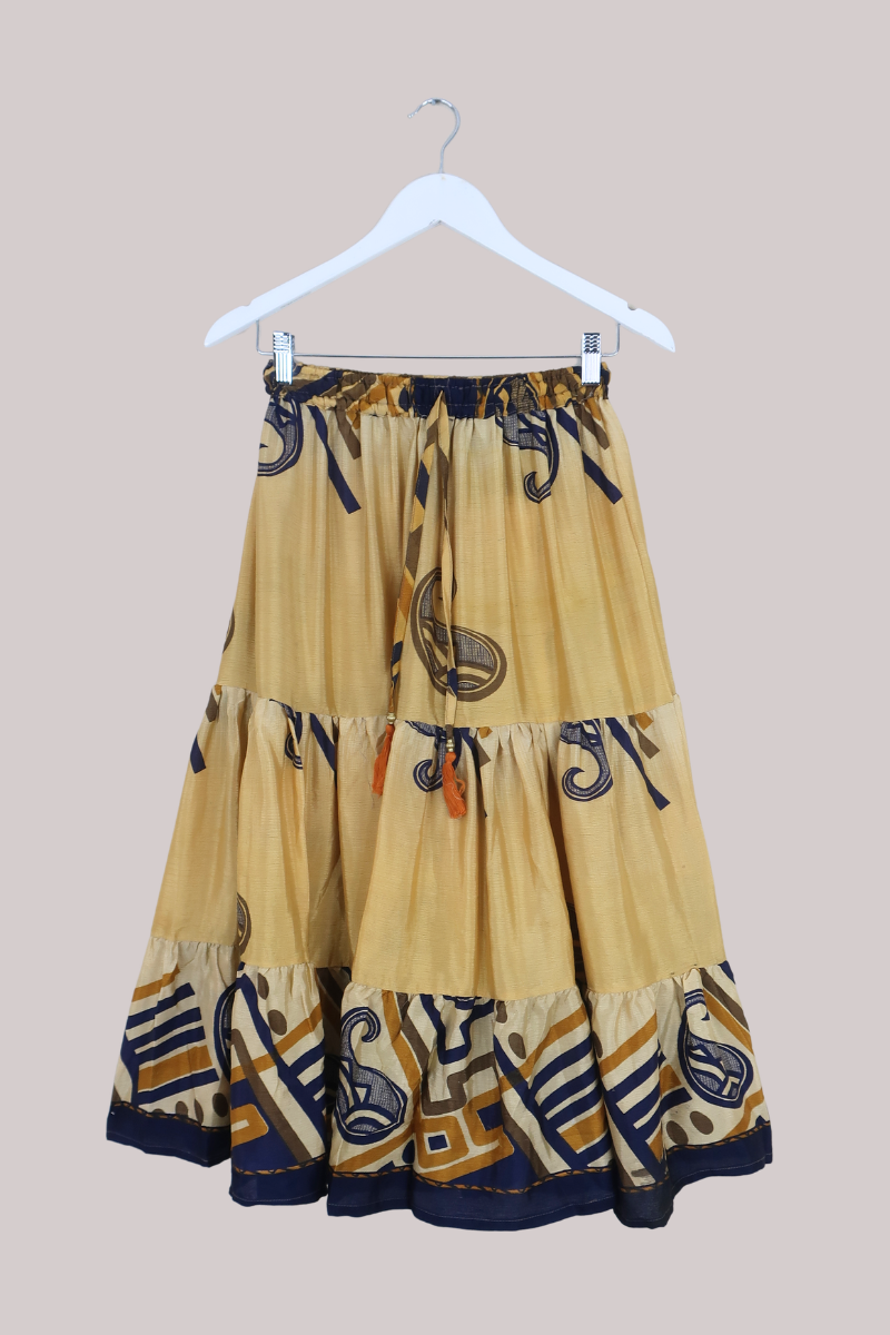 Rosie Midi Skirt in Gold & Midnight Paisley - Free Size