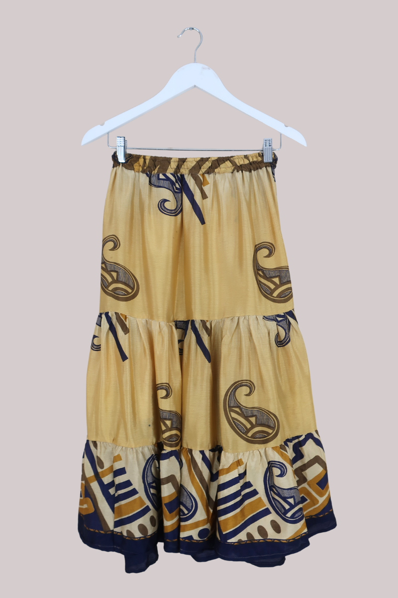 Rosie Midi Skirt in Gold & Midnight Paisley - Free Size