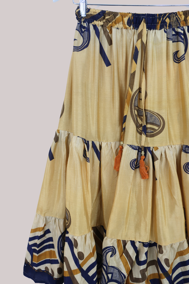 Rosie Midi Skirt in Gold & Midnight Paisley - Free Size