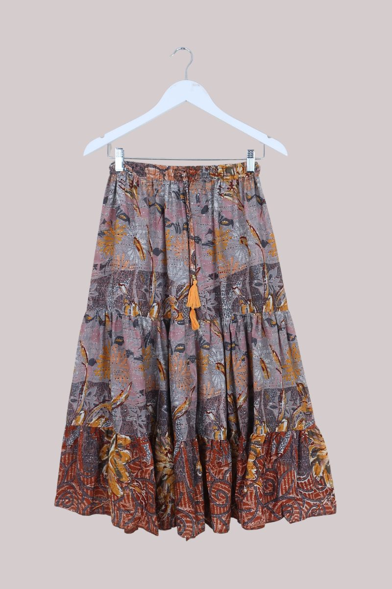 Rosie Midi Skirt in Taupe Confetti Florals - Free Size