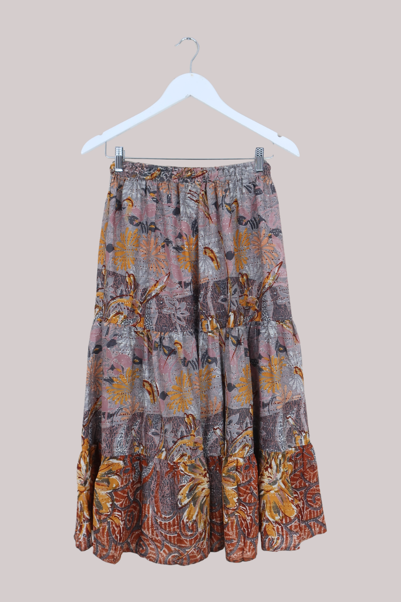 Rosie Midi Skirt in Taupe Confetti Florals - Free Size