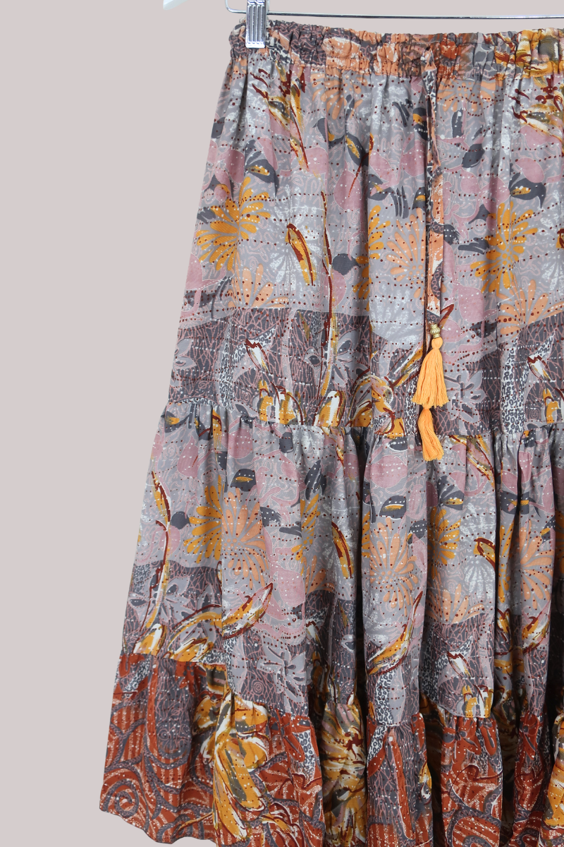 Rosie Midi Skirt in Taupe Confetti Florals - Free Size