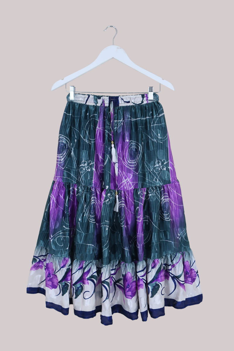 Rosie Midi Skirt in Abstract Royal Purple - Free Size