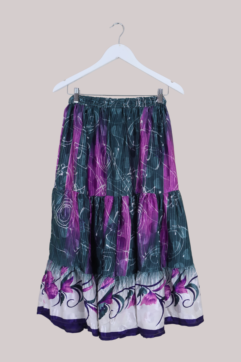Rosie Midi Skirt in Abstract Royal Purple - Free Size