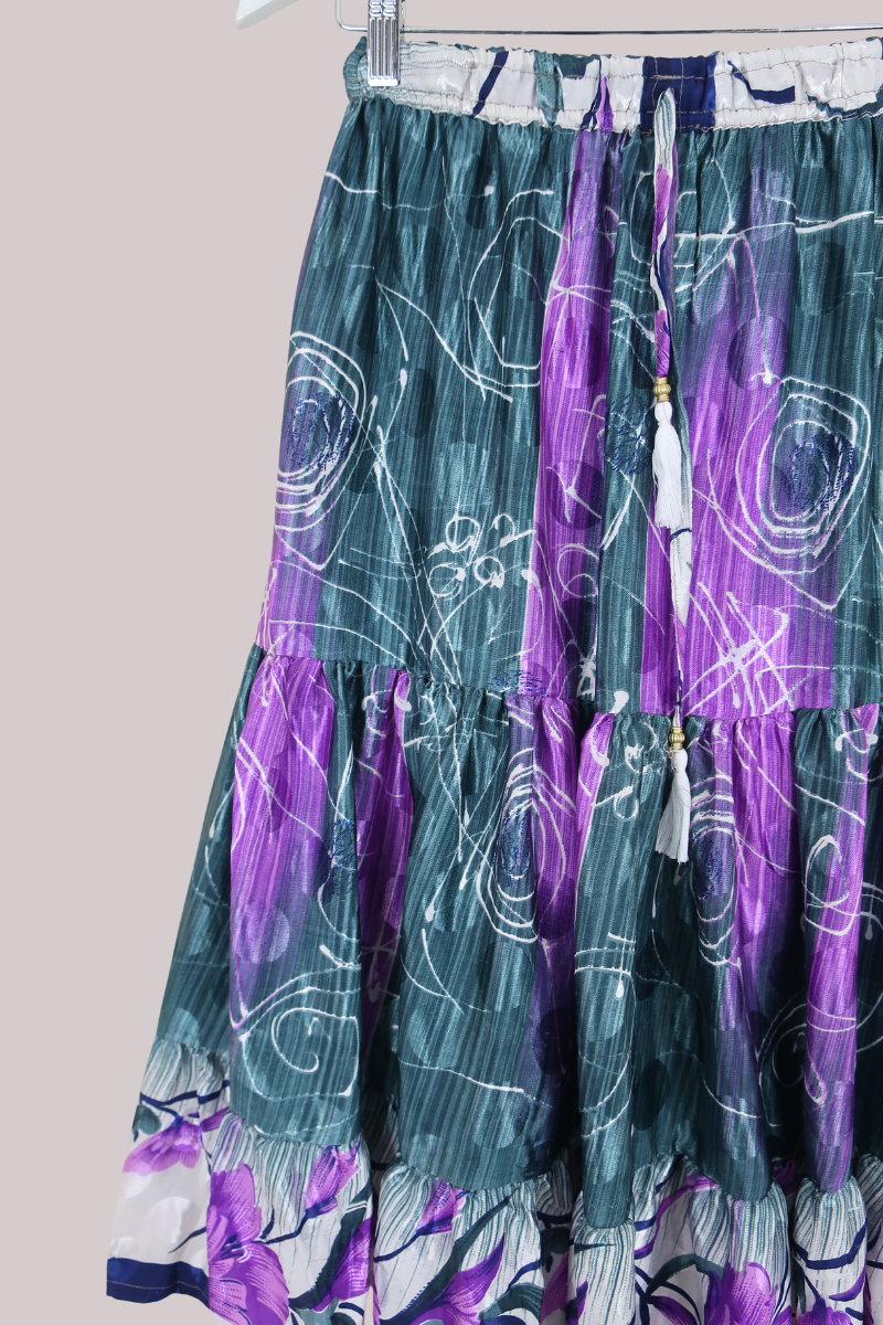 Rosie Midi Skirt in Abstract Royal Purple - Free Size