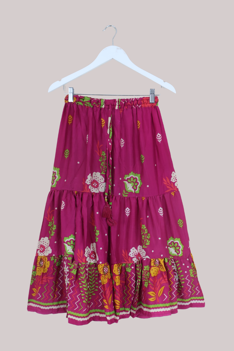Rosie Midi Skirt in Vibrant Flower Field - Free Size