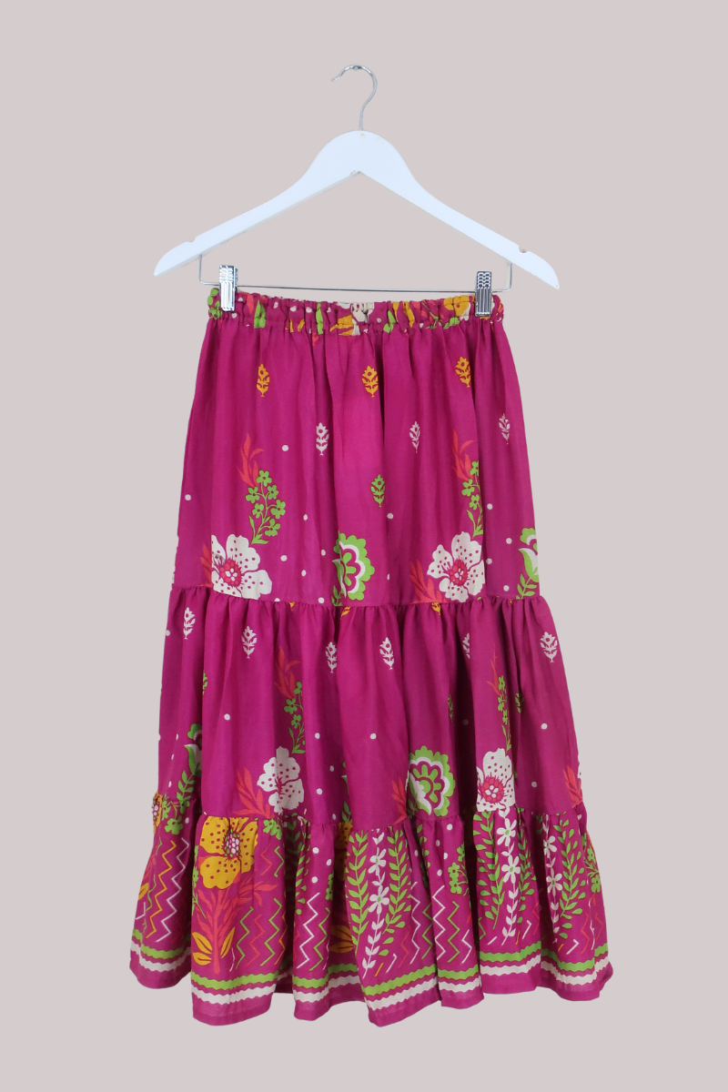 Rosie Midi Skirt in Vibrant Flower Field - Free Size